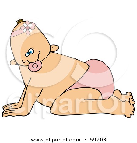 Royalty-Free (RF) Clipart Illustration of a Little Baby Girl In A Diaper, Crawling by djart