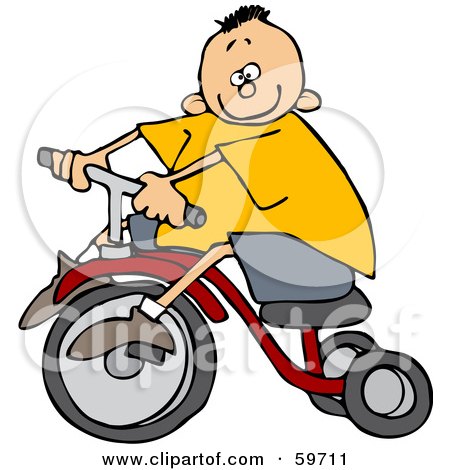 Royalty-Free (RF) Clipart Illustration of a Little Boy In A Yellow Shirt, Riding A Tricycle by djart