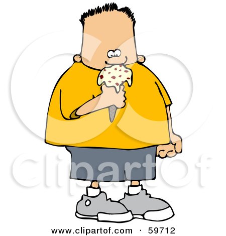 Royalty-Free (RF) Clipart Illustration of a Little Boy In A Yellow Shirt, Eating An Ice Cream Cone by djart