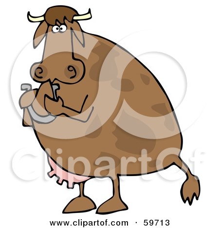 Royalty-Free (RF) Clipart Illustration of a Brown Cow Standing Up And Holding A Horseshoe by djart