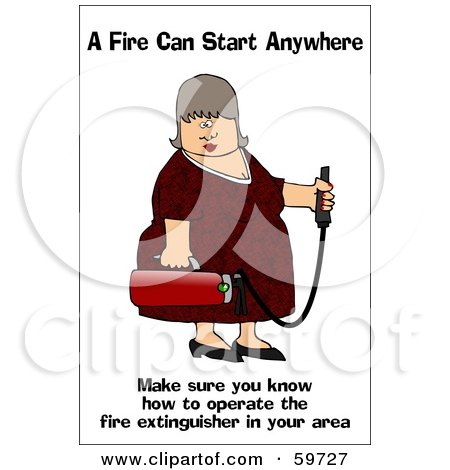 Royalty-Free (RF) Clipart Illustration of a Lady Carrying A Fire Extinguisher by djart