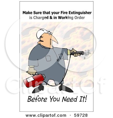 Royalty-Free (RF) Clipart Illustration of a Worker Man Operating A Fire Extinguisher  by djart