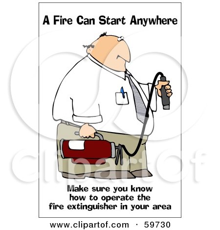 Royalty-Free (RF) Clipart Illustration of a Man Carrying A Fire Extinguisher by djart