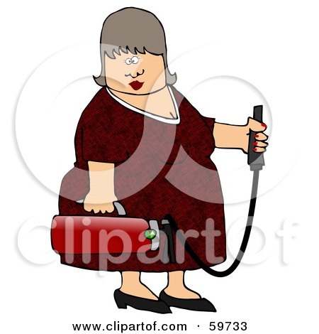 Royalty-Free (RF) Clipart Illustration of a Middle Aged Woman Holding A Fire Extinguisher by djart