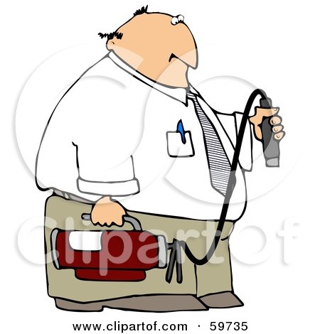 Royalty-Free (RF) Clipart Illustration of a Businessman Carrying A Fire Extinguisher by djart