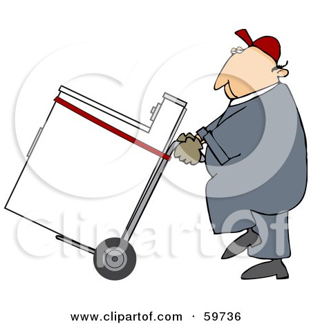 Royalty-Free (RF) Clipart Illustration of a Worker Man Delivering A Dryer On A Dolly by djart