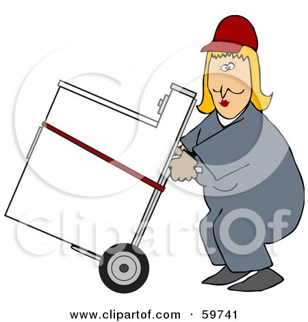 Royalty-Free (RF) Clipart Illustration of a Worker Woman Delivering A Dryer On A Dolly by djart