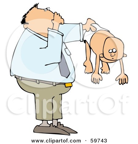 Royalty-Free (RF) Clipart Illustration of a Dad Holding Out His Baby In A Stinky Diaper by djart
