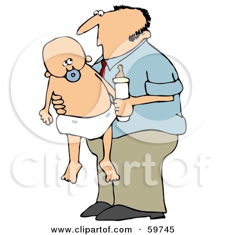 Royalty-Free (RF) Clipart Illustration of a Father Standing And Holding A Baby And Bottle by djart