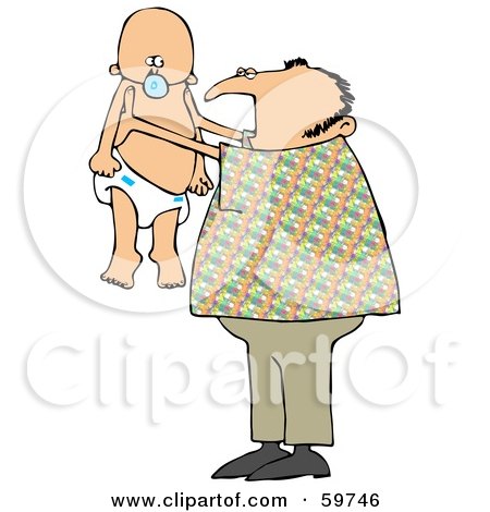 Royalty-Free (RF) Clipart Illustration of a Dad Proudly Holding Up His Baby by djart