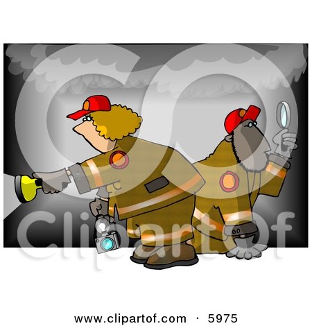 Man and Woman During a Fire Investigation Clipart Picture by djart