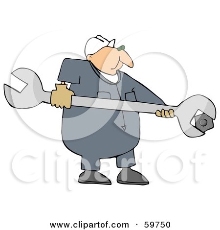 Royalty-Free (RF) Clipart Illustration of a Male Worker Using A Giant Wrench by djart