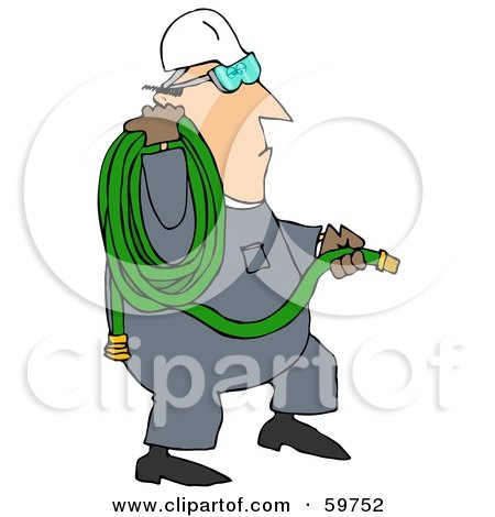 Royalty-Free (RF) Clipart Illustration of a Worker Man Carrying A Green Hose by djart