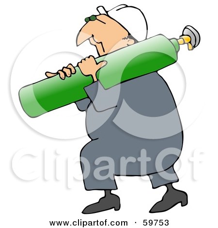 Royalty-Free (RF) Clipart Illustration of a Male Worker Carrying A Green Oxygen Tank by djart