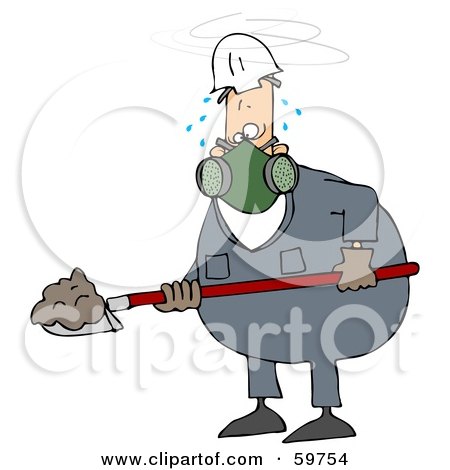Royalty-Free (RF) Clipart Illustration of a Sweaty Worker Man Shoveling And Wearing A Respirator by djart