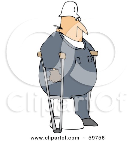 Royalty-Free (RF) Clipart Illustration of an Injured Male Worker Using Crutches by djart
