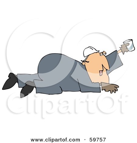 Royalty-Free (RF) Clipart Illustration of a Thirsty Male Worker Holding Up A Cup And Crawling by djart