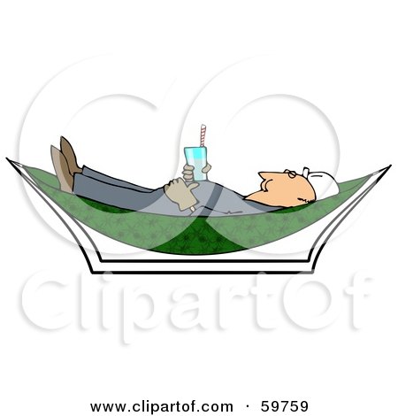 Royalty-Free (RF) Clipart Illustration of a Male Worker Holding A Beverage And Relaxing In A Hammock by djart