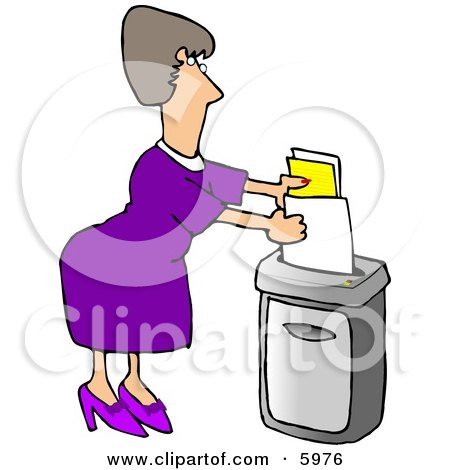 Female Secretary Feeding a Paper Shredder Confidential Documents Clipart Picture by djart