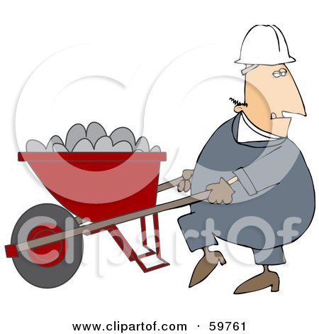 Royalty-Free (RF) Clipart Illustration of a Male Worker Pushing A Wheelbarrow Full Of Concrete Mix by djart