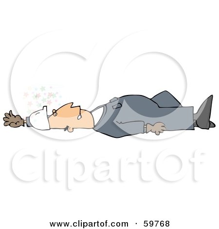 Royalty-Free (RF) Clipart Illustration of an Injured Male Worker Laying Flat On His Back On A Slippery Floor by djart