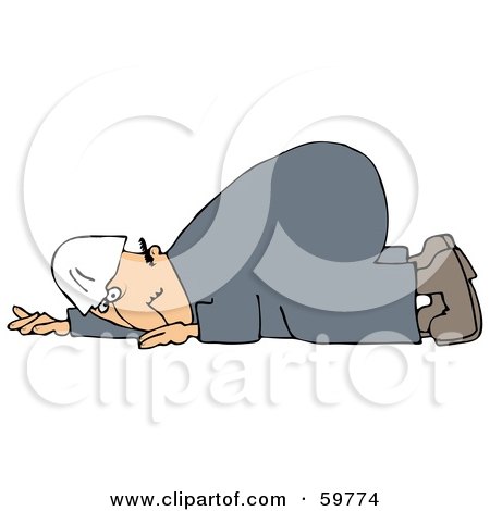 Royalty-Free (RF) Clipart Illustration of a Worker Man With A Bad Back, Crawling On The Ground by djart