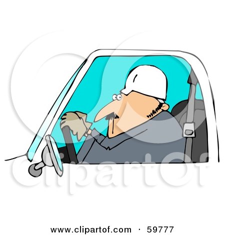 Royalty-Free (RF) Clipart Illustration of a Male Worker Glancing While Driving A Work Vehicle by djart