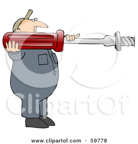 Royalty-Free (RF) Clipart Illustration of a Male Worker Using A Large Screwdriver by djart