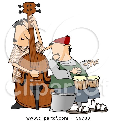 Royalty-Free (RF) Clipart Illustration of a Jazz Group Playing A Bass And Bongos by djart