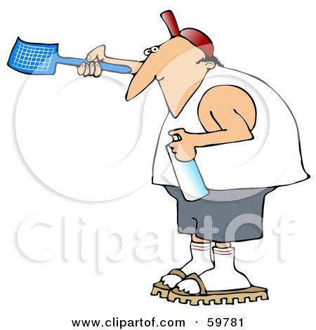 Royalty-Free (RF) Clipart Illustration of a Man Carrying A Fly Swatter And Bug Spray by djart