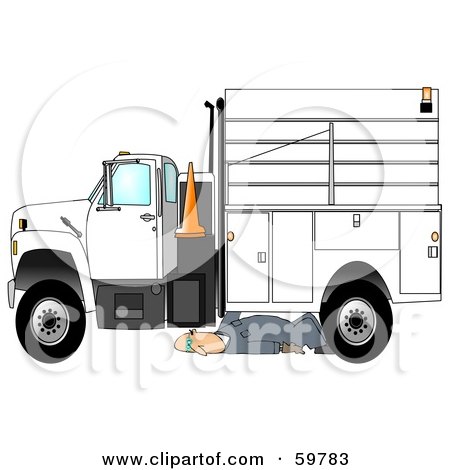 Royalty-Free (RF) Clipart Illustration of a Male Mechanic Repairing An Industrial Truck by djart