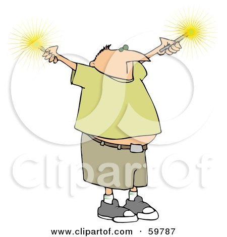Royalty-Free (RF) Clipart Illustration of a Chubby Man Holding Out Sparklers by djart