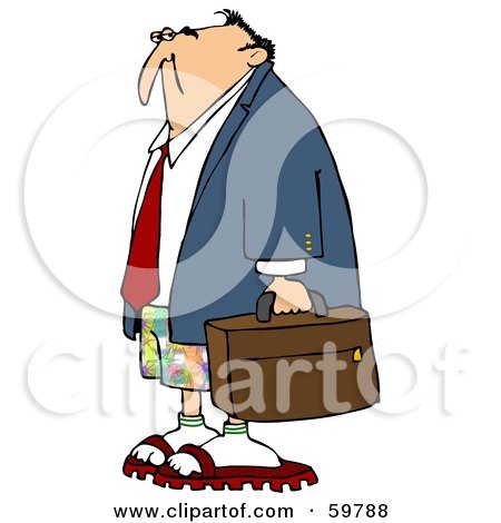 Royalty-Free (RF) Clipart Illustration of a Businessman In Colorful Shorts, Carrying A Bag by djart