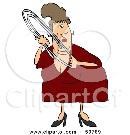 Royalty-Free (RF) Clipart Illustration of a Chubby Middle Aged Woman Holding A Large Paper Clip by djart