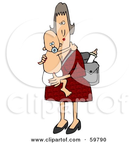 Royalty-Free (RF) Clipart Illustration of a Mother Carrying A Diaper Bag And A Baby by djart