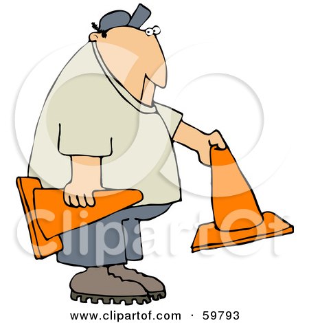 Royalty-Free (RF) Clipart Illustration of a Man Setting Out Orange Construction Cones by djart