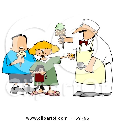 Royalty-Free (RF) Clipart Illustration of a Little Girl And Boy Buying Ice Cream Cones by djart