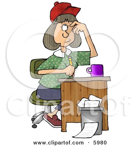 Female Writer Scratching Her Head While Holding a Pencil Clipart Picture by djart