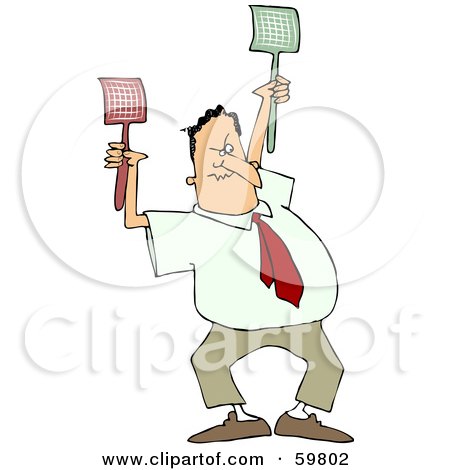 Royalty-Free (RF) Clipart Illustration of an Angry Man Holding Two Fly Swatters by djart