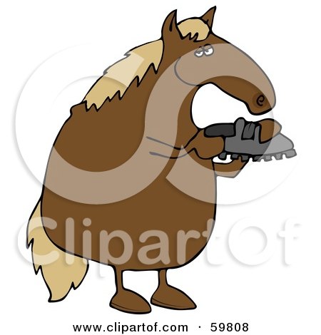 Royalty-Free (RF) Clipart Illustration of a Brown Horse Standing On His Hind Legs And Inspecting A Shoe by djart