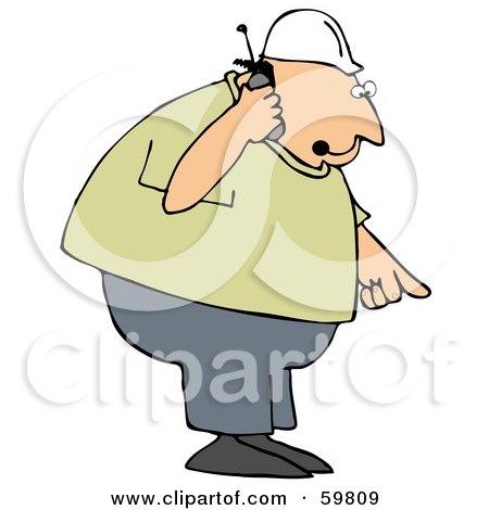 Royalty-Free (RF) Clipart Illustration of a Bossy Contractor Talking On A Phone And Pointing Down by djart