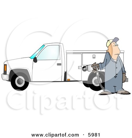 Man Pumping Gas Into a Commercial Utility Truck Clipart Picture by djart