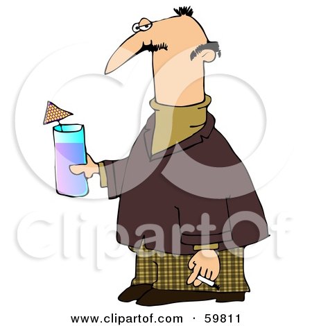 Royalty-Free (RF) Clipart Illustration of a Nerdy Man Carrying A Cocktail And A Cigarette by djart