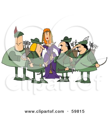 Royalty-Free (RF) Clipart Illustration of a Princess Surrounded By Robin Hood And His Merry Men by djart