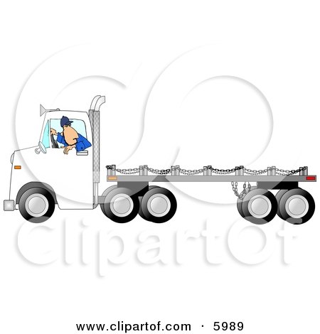 Man Backing Up a Semi Truck with an Empty Flatbed Trailer Clipart Picture by djart