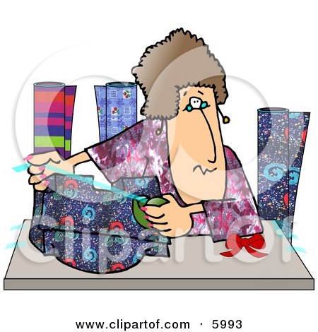 Woman Gift Wrapping Presents at a Shopping Center Clipart Picture by djart