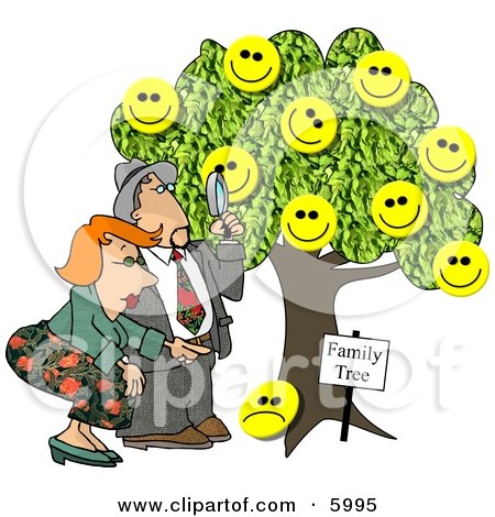 Male Genealogist Looking Through a Magnifying Glass at a Family Tree Clipart Picture by djart