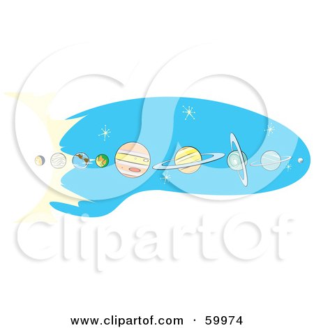 Royalty-Free (RF) Clipart Illustration of a Retro Solar System On Blue With Stars by xunantunich
