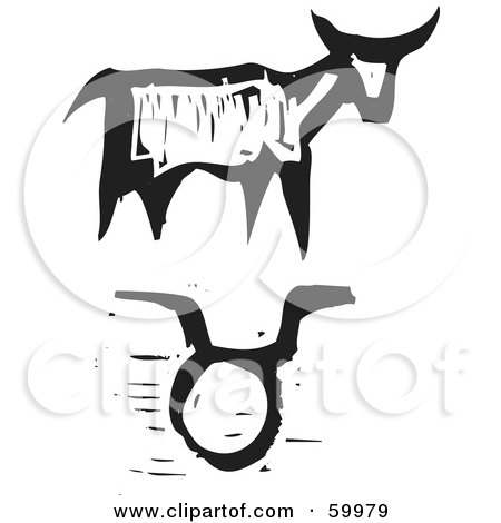 Royalty-Free (RF) Clipart Illustration of a Black And White Carved Taurus And Zodiac Symbol by xunantunich