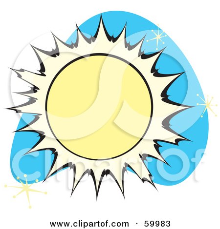 Royalty-Free (RF) Clipart Illustration of a Retro Sun On Blue With Stars by xunantunich